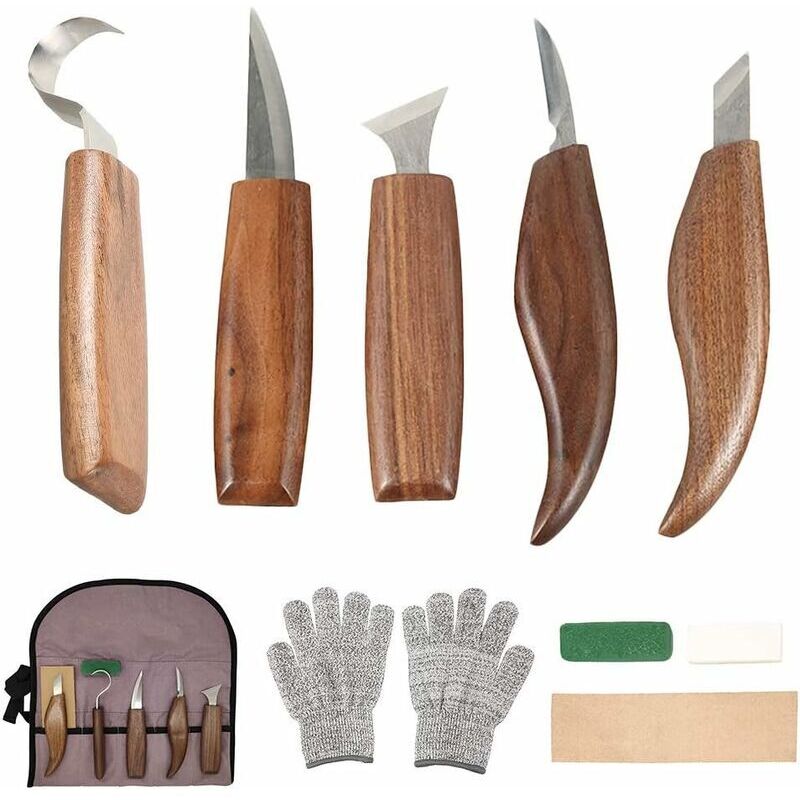 Set Di 10 Utensili Per Intaglio Del Legno In Acciaio Al Carbonio Con Coltello A Uncino, Coltello Professionale Per Intaglio, Strumenti Per Incisione Su Legno Per La Lavorazione Del Legno.