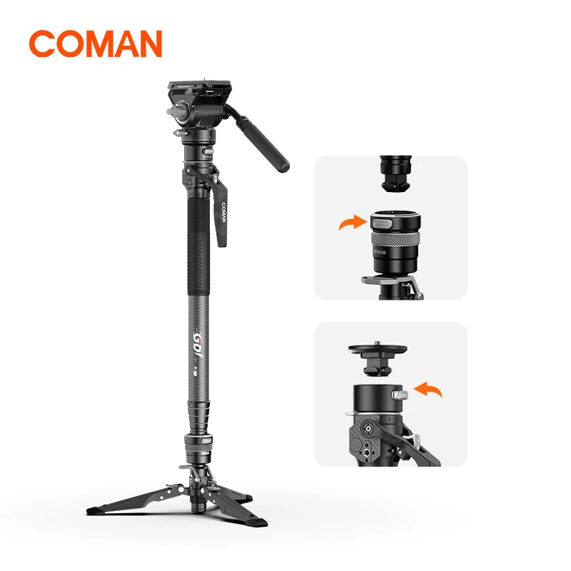 COMAN M1 PRO V5 Carbonfaser-Einbeinstativ Reisestativ 4-teilig Ein-Klick-Hebesystem mit Schnellwechselplatte für DSLR-Kamerastativ Image