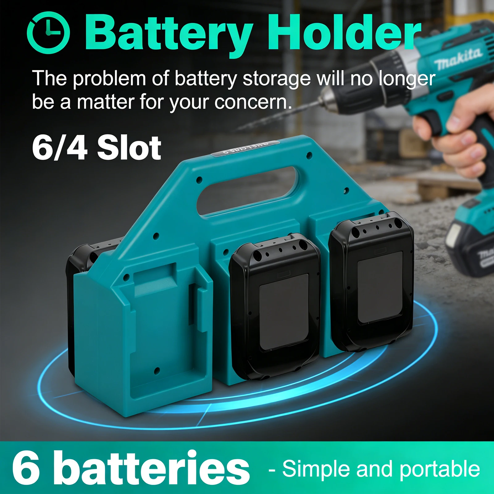 6/4-Fach Akku-Aufbewahrungshalter für Makita 18V/14,4V Passend für BL18/BL14 Akkus Tragbarer und Robuster Akku-Organizer für Werkbank Image