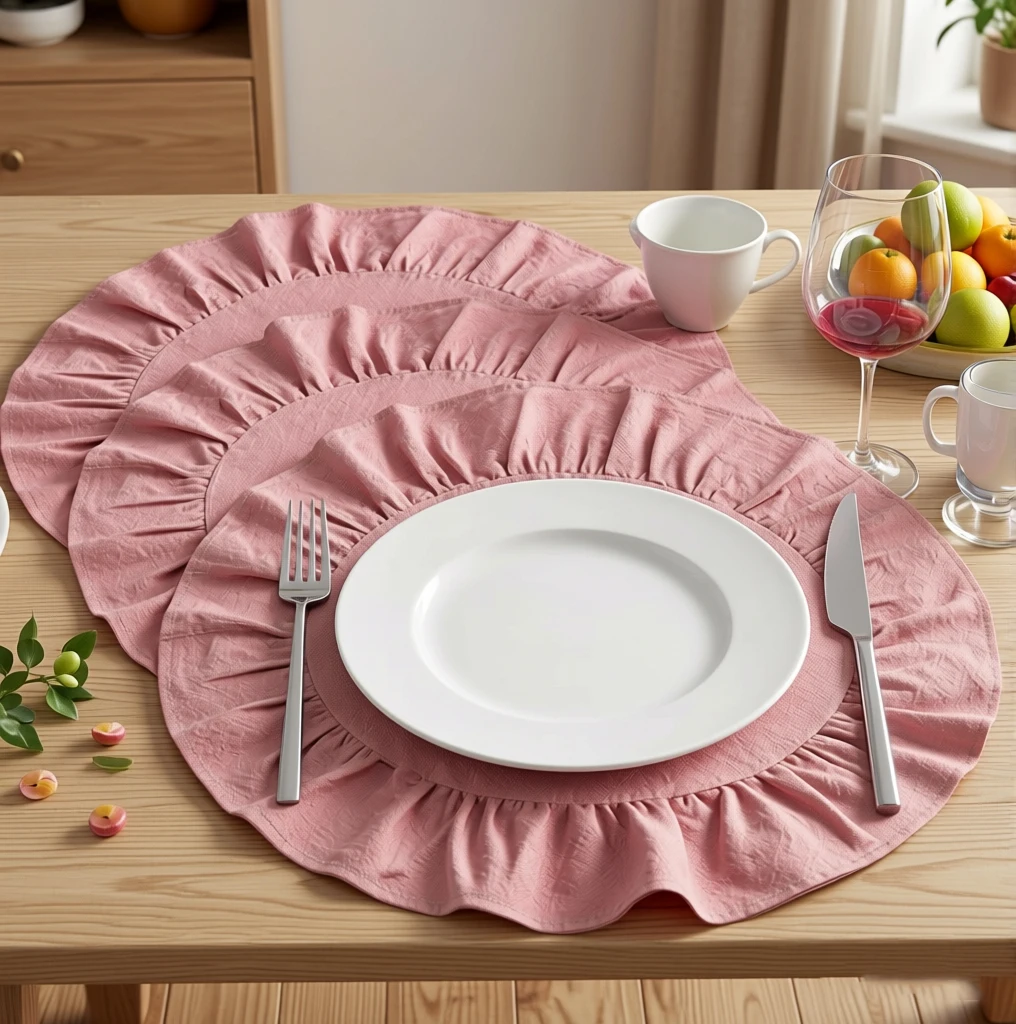 Runde Baumwoll-Tischsets Stoffservietten mit Rüschen Waschbare Tischsets Tischmatten für Hochzeitsdekoration Esszimmer Küchentischmatten Image