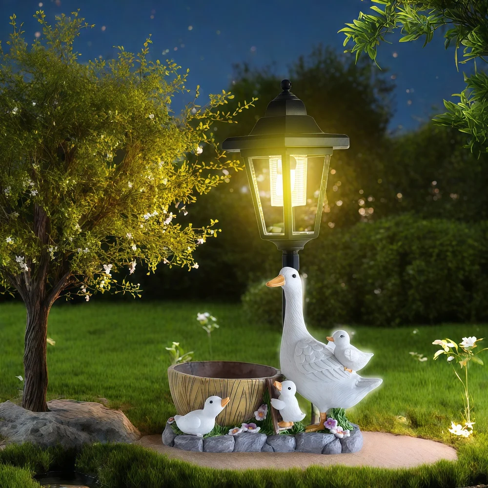 Solar Ente Nachtlicht Garten Hof Skulptur Tier Harz Handwerk Dekorative Außenbeleuchtung Garten Ornamente Image