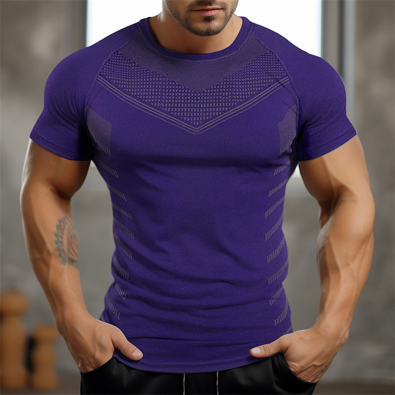 Men's Gym Shirt Sports T-Shirt Crew Neck Short Sleeve Sport Casual Daily Gym Quick dry Breathable Soft Color Block Black Yellow Activewear Polyester Fashion Basic