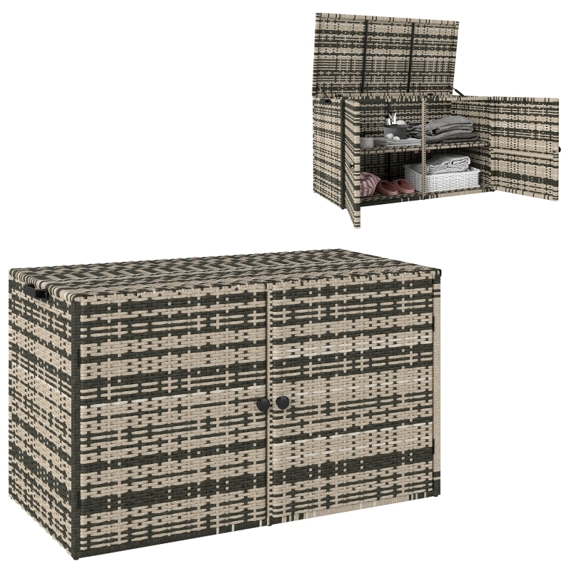 STILVORA Auflagenbox Stahl/PE-Rattan Grau 118x57x69 cm, 350 L, wetterfest Image