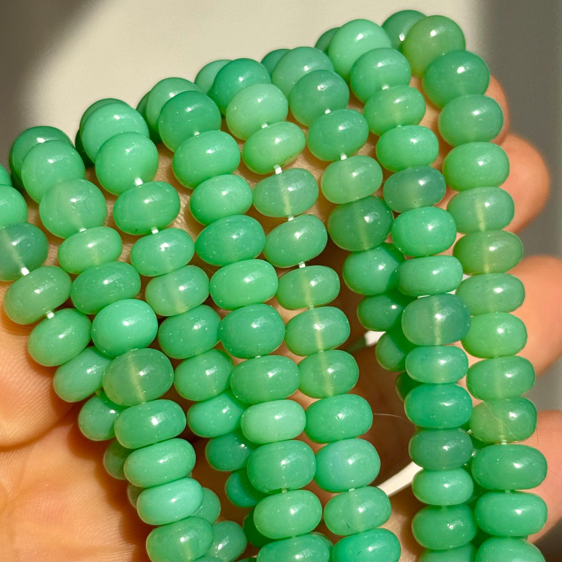 Perline di calcedonio verde, 7 mm - 7,5 mm, Perline di calcedonio Rondelle, Perline di calcedonio, Perline di pietra preziosa Rondelle lisce, Perlina