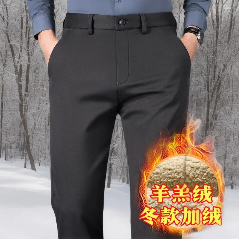Herren-Winterhose aus Lammwolle, Business, dick, warm, elastisch, gerade Anzughose, formell, große Größe 6XL, schwere 700 g Hose