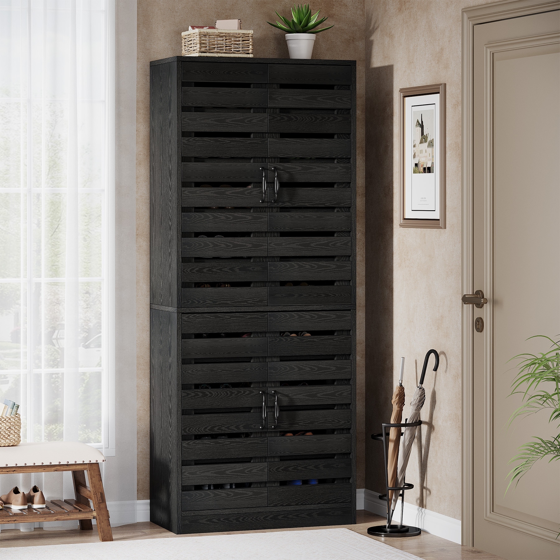70.8" Shoe Cabinet, 27 Pairs Shoe Cabinet, Vertical Shoe Storage Cabinet for Entryway, Hallway, Closet, Living Room