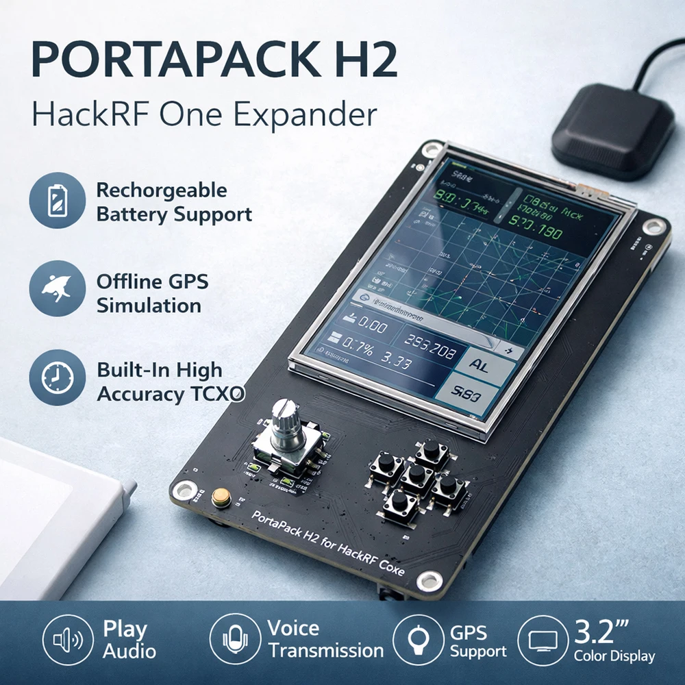 PORTAPACK H2 Touchscreen-Erweiterungsplatine für HackRF One, Akkuladung, TCXO-Takt, Audio-Eingang/-Ausgang, TF-Kartensteckplatz Image