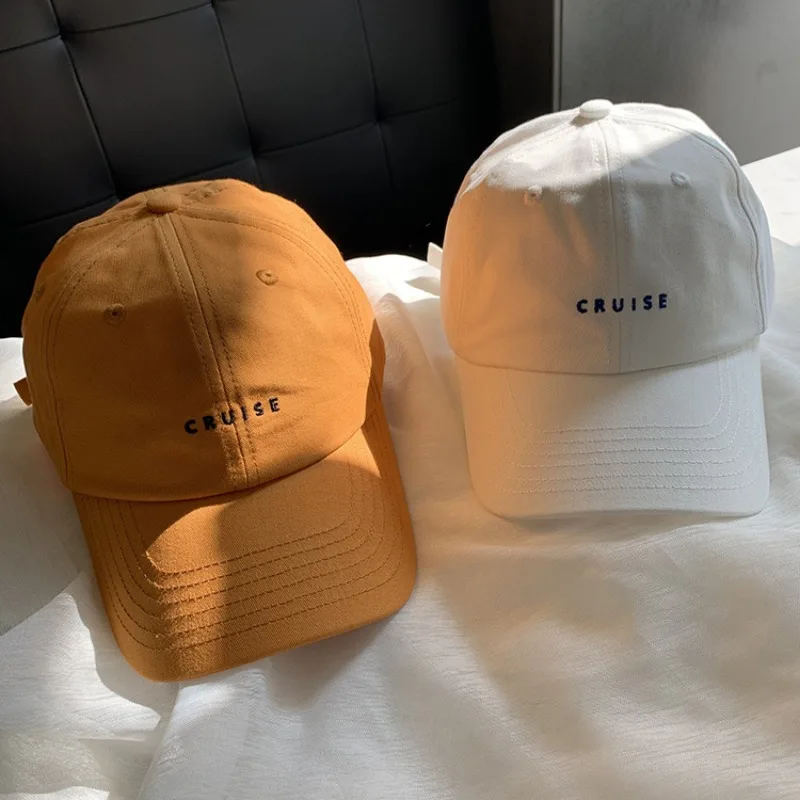 Einfarbig Brief Stickerei Baseball Hut für Frauen Einfarbig Koreanische Mädchen Schirmmütze Im Freien Weiche Snapback Sonnenblenden Hut Image