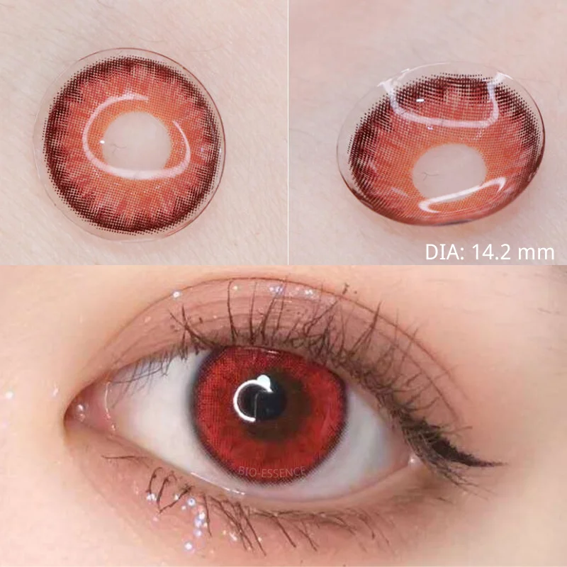Bio-essence 1 Paar farbige Kontaktlinsen für Augen, natürliche braune Linsen, Schönheit, Mode, rote Linse, blaue Linsen, grüner Augenkontakt Image