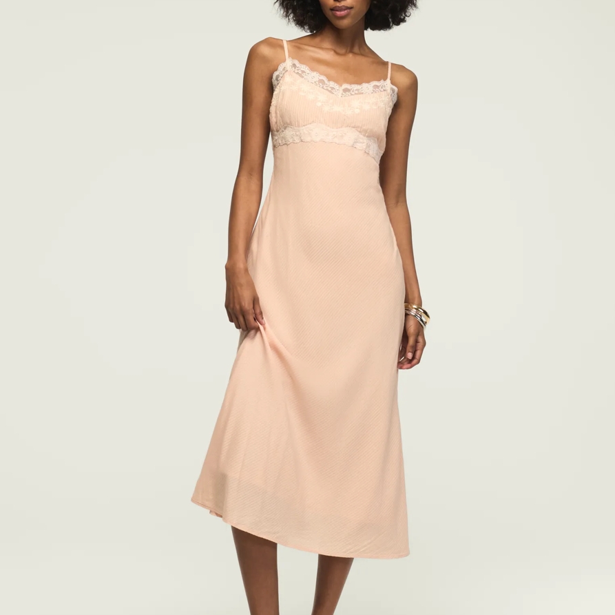 Lucky Brand Lace Trim Midi Dress - Women's Clothing Dresses Shirt Midi Dress in Blush, Size XL
