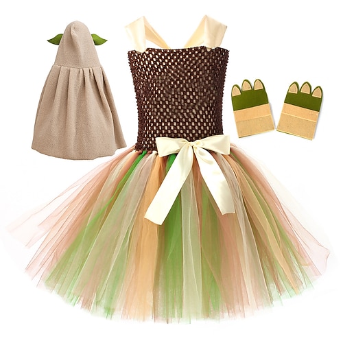 Robe Costume de cosplay Tutu Conte de Fées Elfe Bébé Yoda Cosplay Halloween Enfant Fille Halloween Carnaval Mascarade Soirée Halloween Performance Déguisements d'Halloween faciles Se déguiser