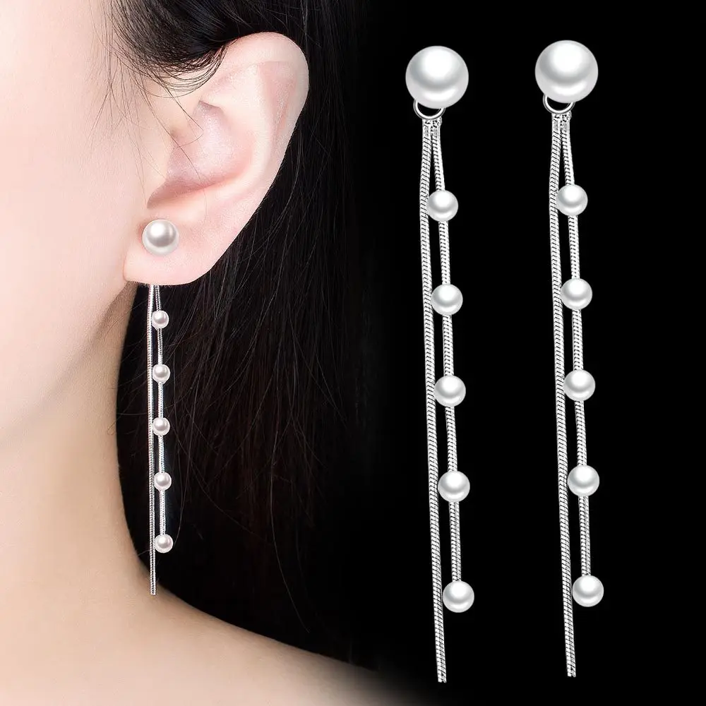 Neue Ankunft 925 Silber Nadel Mode Perle Damen Lange Quaste Ohrringe Großhandel Schmuck Für Frauen Anti Allergie Image