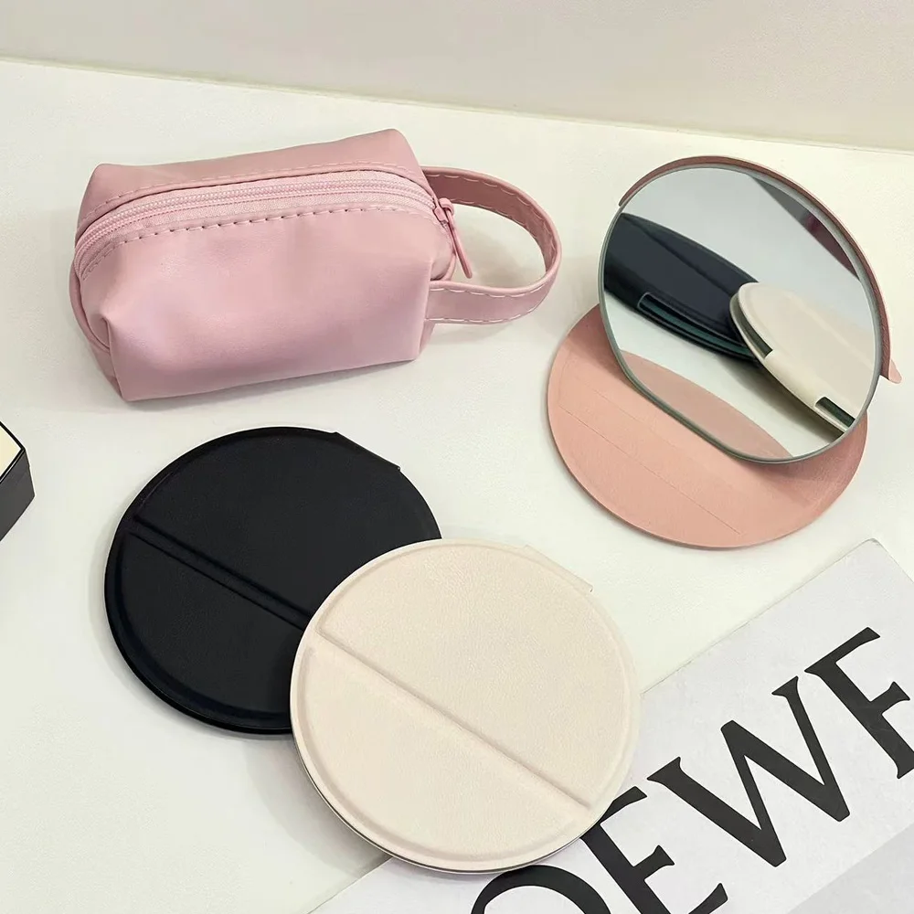 Specchio rotondo per il trucco, specchio pieghevole in pelle, portatile da viaggio, per ritocchi, strumento cosmetico, da tavolo, mini specchio regalo