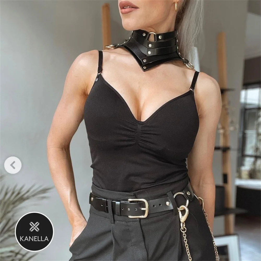 Schwarze Sexy Trendige Rock Gothic Halsketten Schmuck Gothic Ledergürtel mit Nieten Harajuku Punk Choker Halskette für Frauen Geschenk