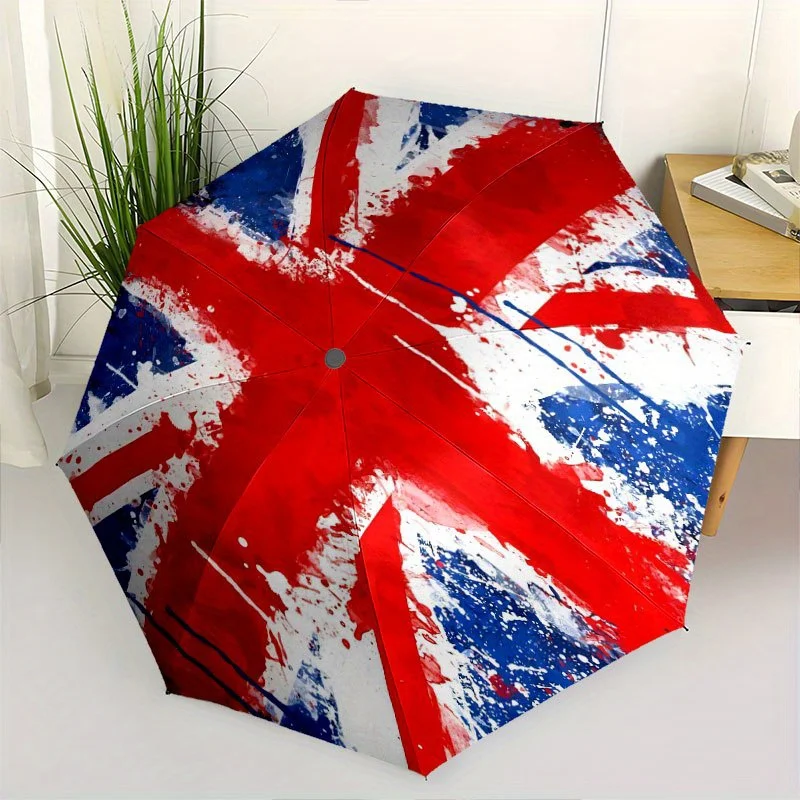 Regenschirm mit Union-Jack-Flaggenmotiv – niedliches Cartoon-Design, tragbarer Faltregenschirm mit robustem Eisenrahmen und 8 Streben für alle Jahreszeiten Image