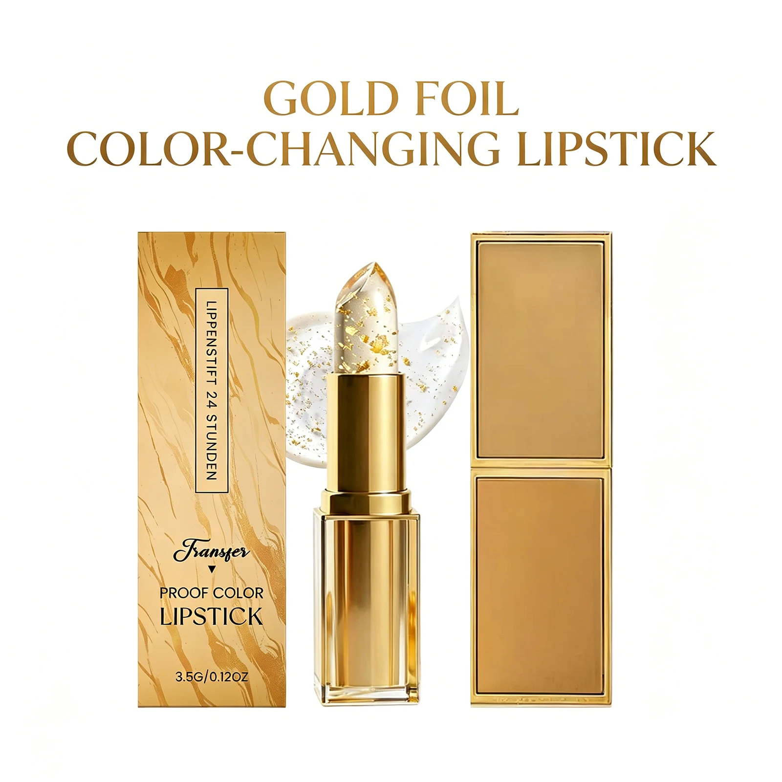 Farbwechselnder Lippenstift mit Goldpartikeln PH-Reaktiv Feuchtigkeitsspendender Lippenbalsam Reduziert Lippenlinien Nicht Fettig Hochglänzend Entfernt Dunkle Lippen Image