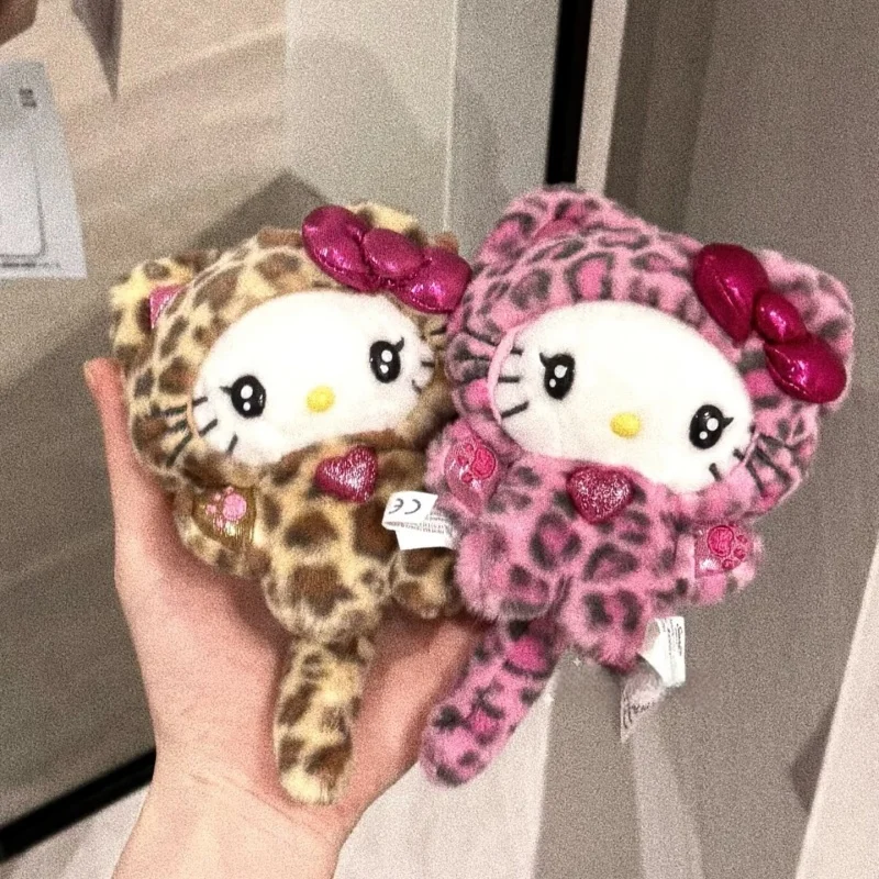 Sanrio Rosa Leopardenmuster Hello Kitty Schwanz Plüschtier Schlüsselanhänger Magenta Leopardenmuster Kitty Y2K Mädchen Stofftier Taschenanhänger