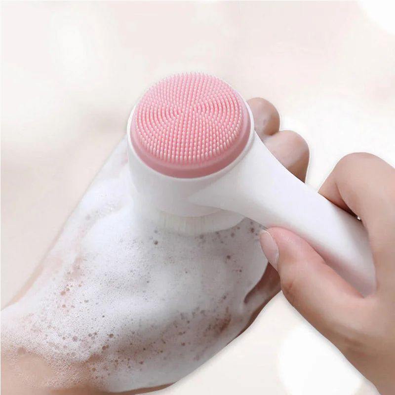 3D Doppel-Silikon Gesichtsreinigungsbürste Manuelle Massage-Gesichtsbürste Weiche Borsten Peeling Doppelseitige Gesichtswaschbürste Image