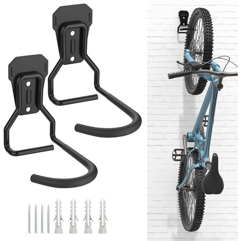 Set Di 2 Ganci Per Biciclette, Neri, Supporti In Ferro Per Appendere La Bici, Robusto Portabici A L Da Parete, Pratico Supporto Verticale Per Bici Per Casa E Garage -crezuo