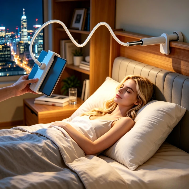 70CM Flexibler Handy- & Tablet-Halter, Universeller Schwenkarm-Tischständer für iPad, Mobiltelefone, Verstellbare Langarm-Nachttischhalterung Image