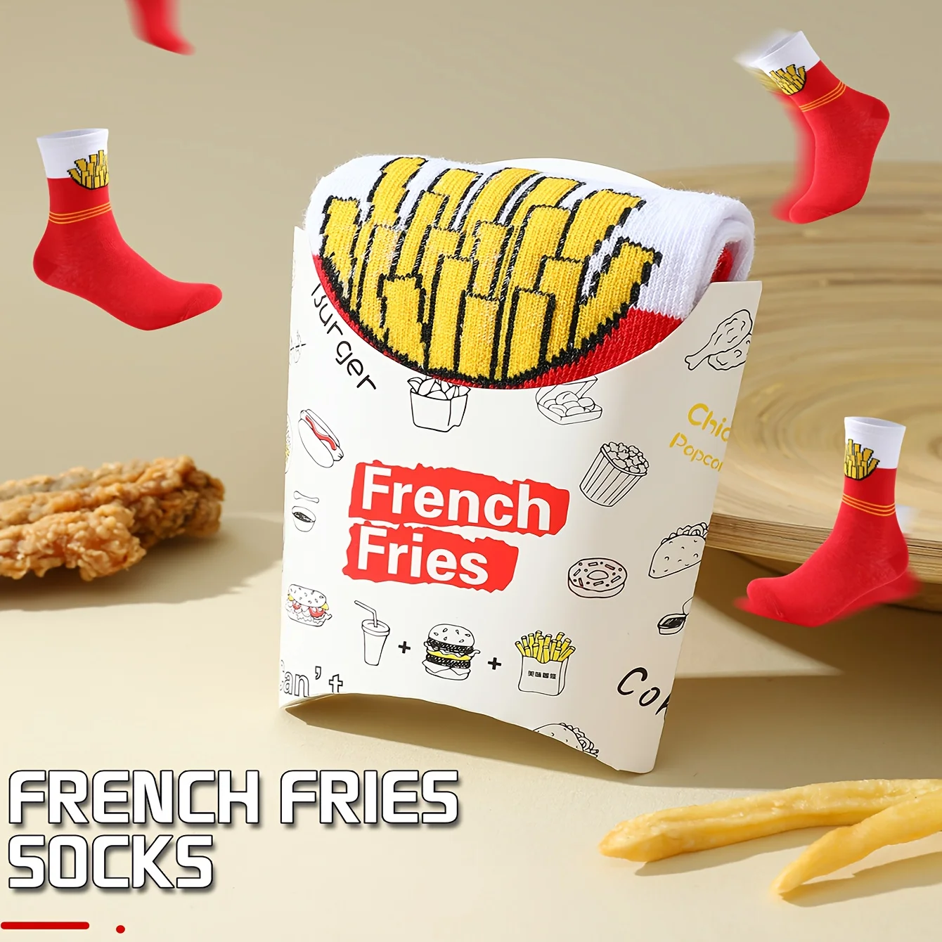 Ein Paar Neuheit und Spaß rote Pommes Muster Geschenk Socken, Freizeit vielseitig. geeignet für Halloween Weihnachten Valentinstag Geschenke Image