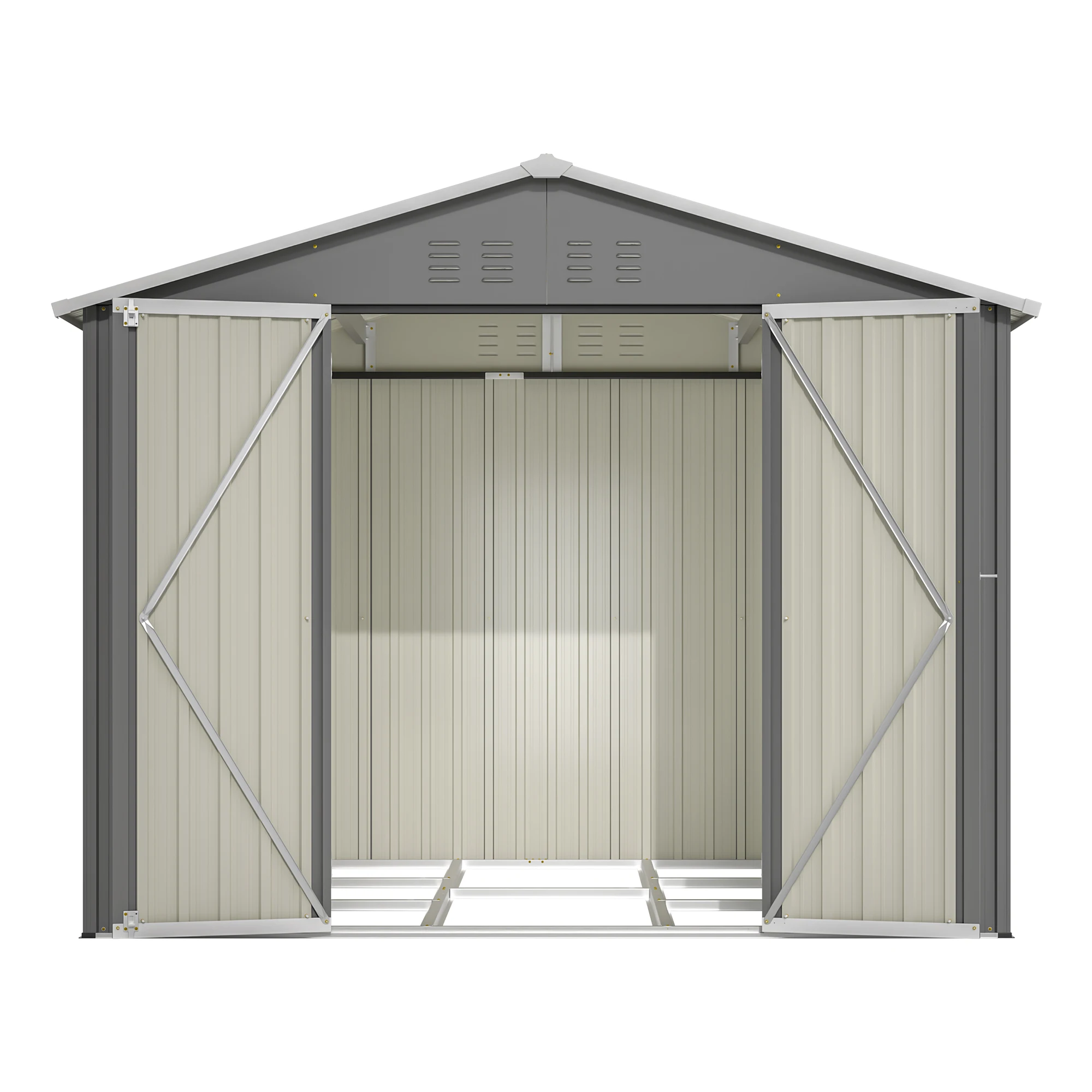 Abri de jardin extérieur 260×202×191cm, abri de rangement pour outils de jardin avec toit incliné et porte verrouillable, abri extérieur pour jardin