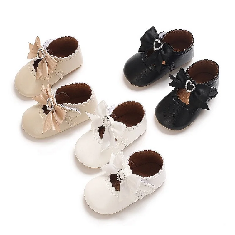 HAIZHIW Babyschuhe für 0–1 Jahre, klassisches Kleid, niedliche Schleife, herzförmige Gummisohle, rutschfest, Lauflernschuhe für Kleinkinder, Babyschuhe für Mädchen Image