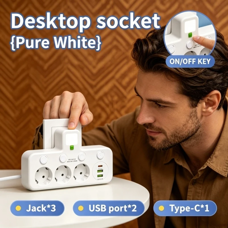 2-in-1 Dual-Funktions-Wandladegerät mit USB-C-Anschluss EU-Stecker Wandsteckdosenadapter Steckdosenleiste für Zuhause Büro Täglicher Gebrauch Image