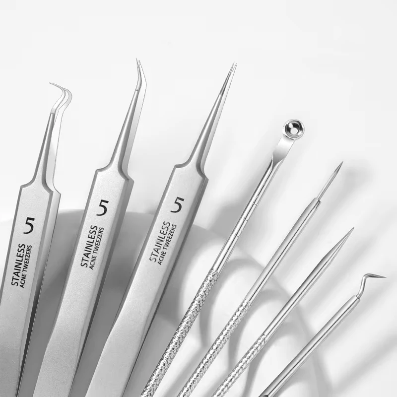 8-teiliges Mitesser-Entferner-Set – Edelstahl-Werkzeuge zur Entfernung von Hautunreinheiten und Akne – Professionelles Pickel-Entferner-Set für alle Hauttypen Image