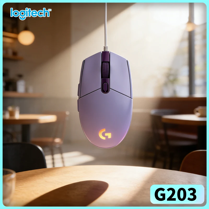 Logitech G203 LIGHTSYNC Gaming-Maus Kabelgebunden 8000 DPI Sensor 16,8M RGB-Farben 6 Tasten 2,1m Kabel PC Laptop Langlebig Image