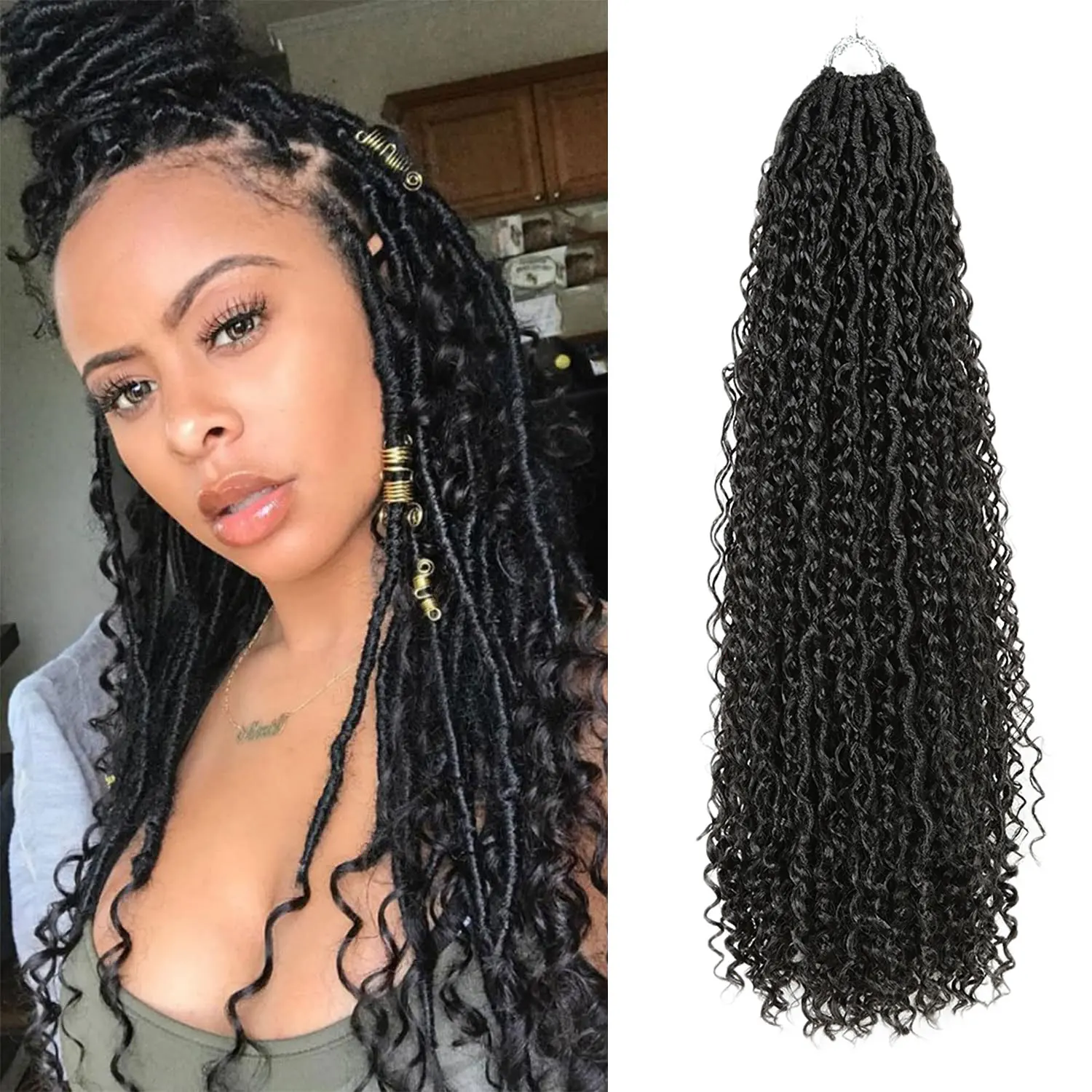 Alibaby Goddess Locs Synthetisches Häkelhaar für Zöpfe Ombre Flechthaar-Verlängerung River Faux Locs Mit Lockigem Haar Image