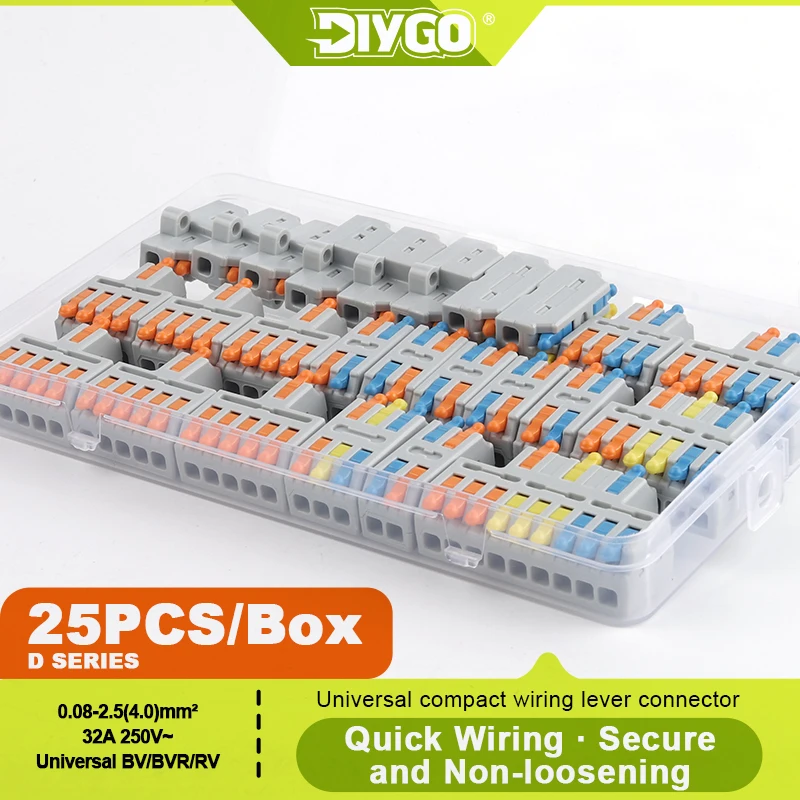 DIY GO 25 Stück Schnellverbinder Push-in Elektrische Anschlussklemmen Kompakte Kabelverbinder für Heim-Elektroinstallationen Image