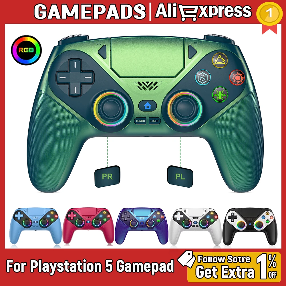 Für PlayStation 5 Controller PS5 Pro/Slim/PC Kabelloser Gamepad mit Hall-Effekt-Trigger RGB Turbo Vibration Tasten Joystick Image