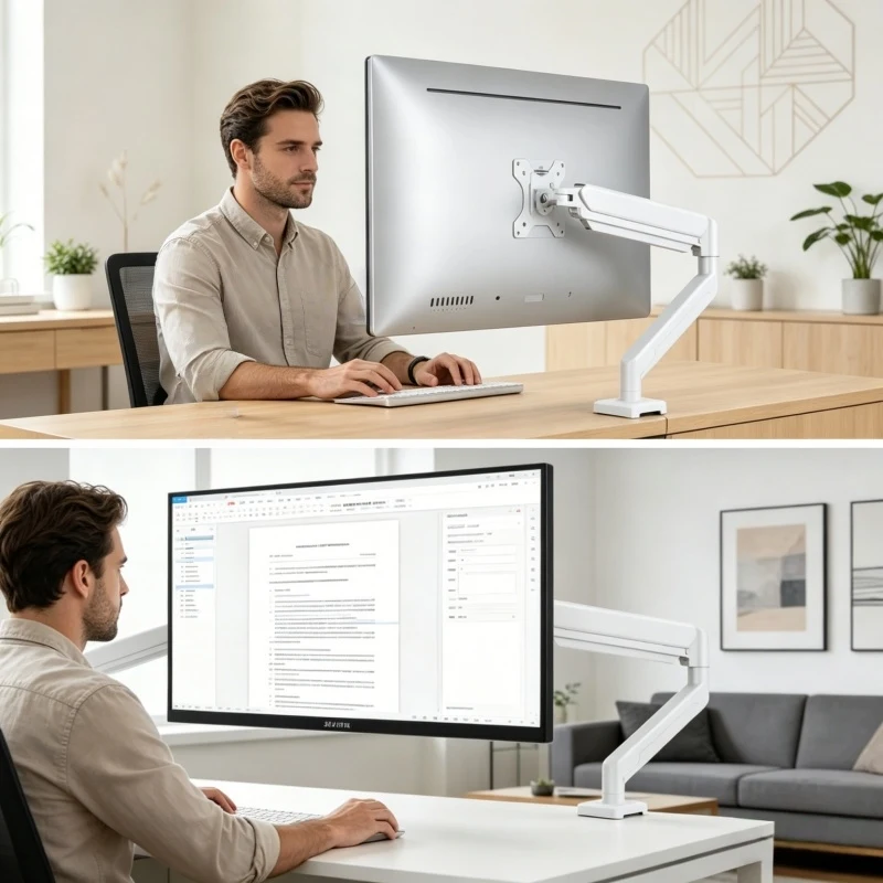 Ergonomischer Monitorarm Einzelmonitorhalterung für 13-32 Zoll Bildschirme Vollbeweglich Schwenkbar Neigbar mit C-Klemme & Ösenbasis für Homeoffice Image