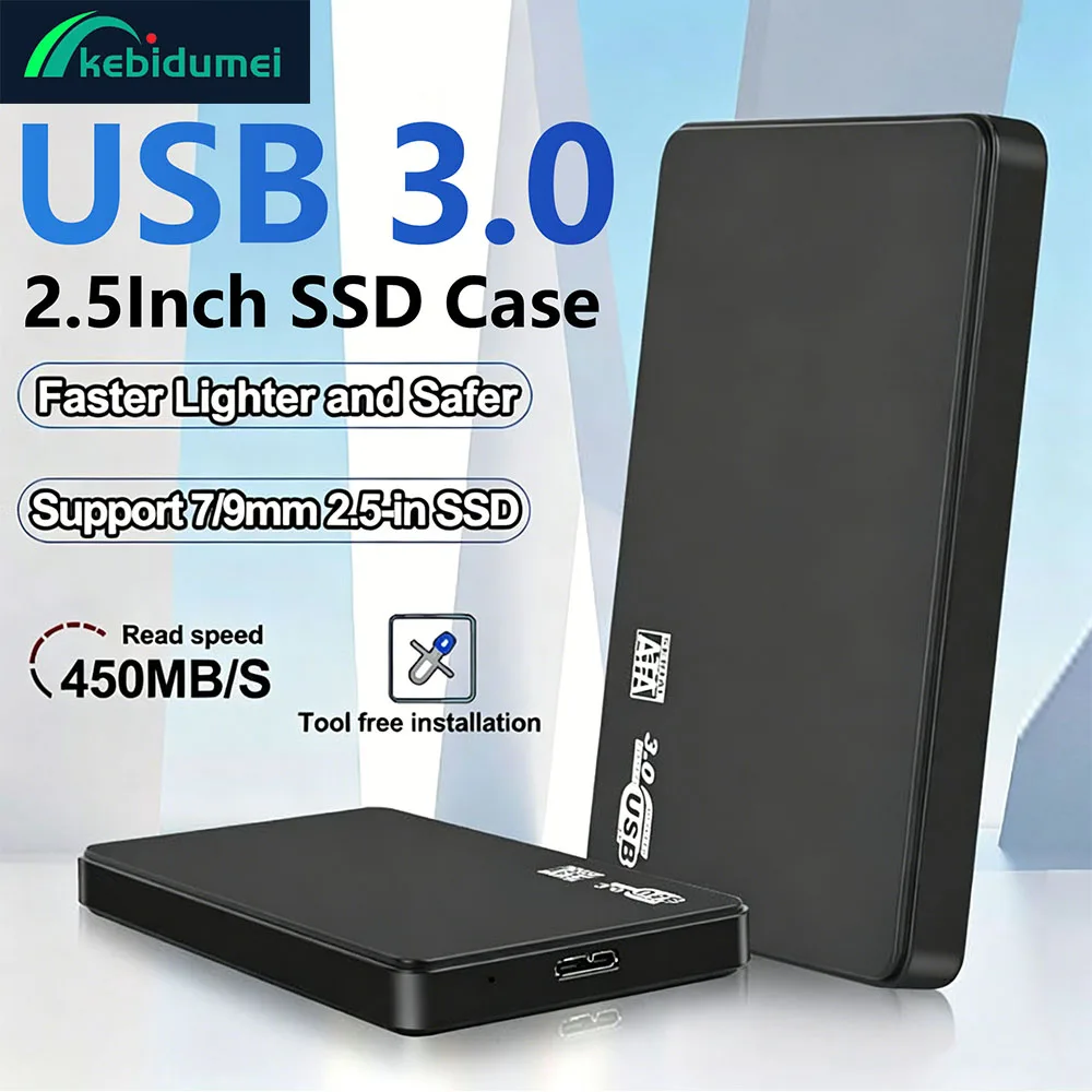 Kebidumei 2,5-Zoll SATA zu USB3.0 Festplattengehäuse mit USB3.0-Kabel Mobiles Festplattengehäuse aus ABS SSD Externes Speicher-HDD-Gehäuse für Laptops Image