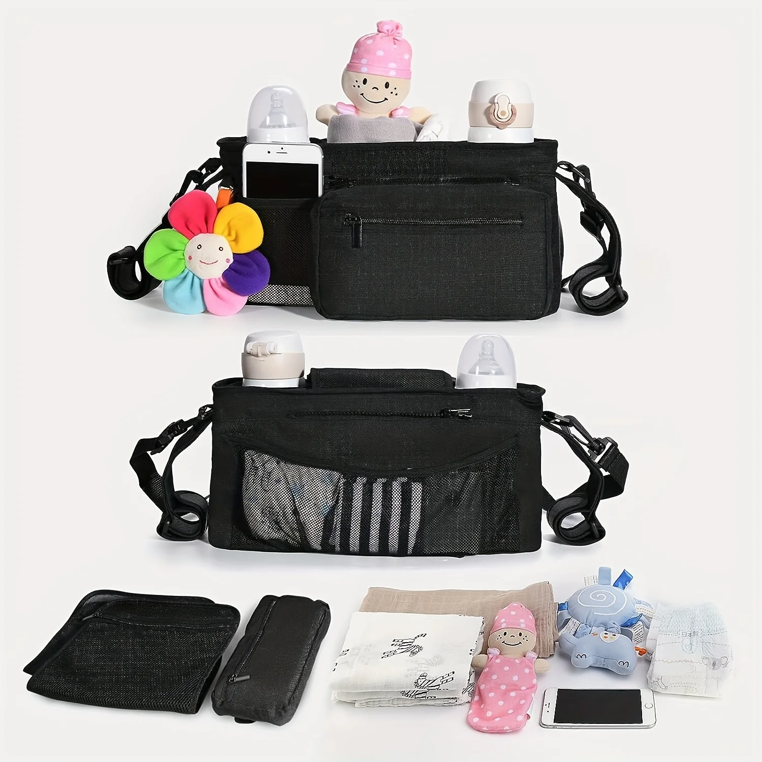 Multifunktionaler Kinderwagen-Organizer mit Großer Kapazität, Wasserdichter Aufbewahrungstasche für Windeln und Flaschen, Outdoor-Reise- und Alltagsorganizer für Babys Image