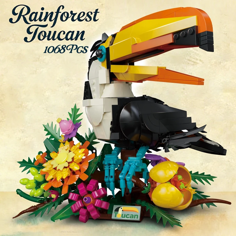 Tukan-Vogel Bausteine Cooles 3D-Tiermodell DIY-Bausteine Kreatives Spielzeug Heimdekoration Geschenke für Kinder Erwachsene 1068 Teile MOC-Baustein-Sets Image
