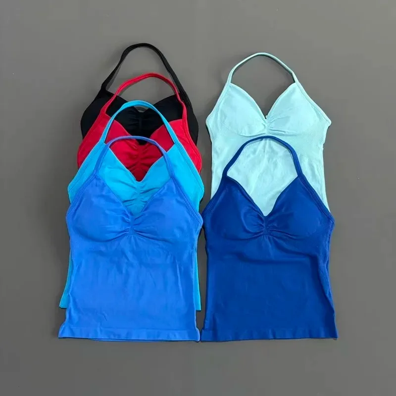 2-teiliges Sportset für Damen, rückenfreie Tanktops, hochtaillierte, nahtlose Scrunch-Shorts, Sportanzug, Fitness-Set, Sportbekleidung, Workout-Set