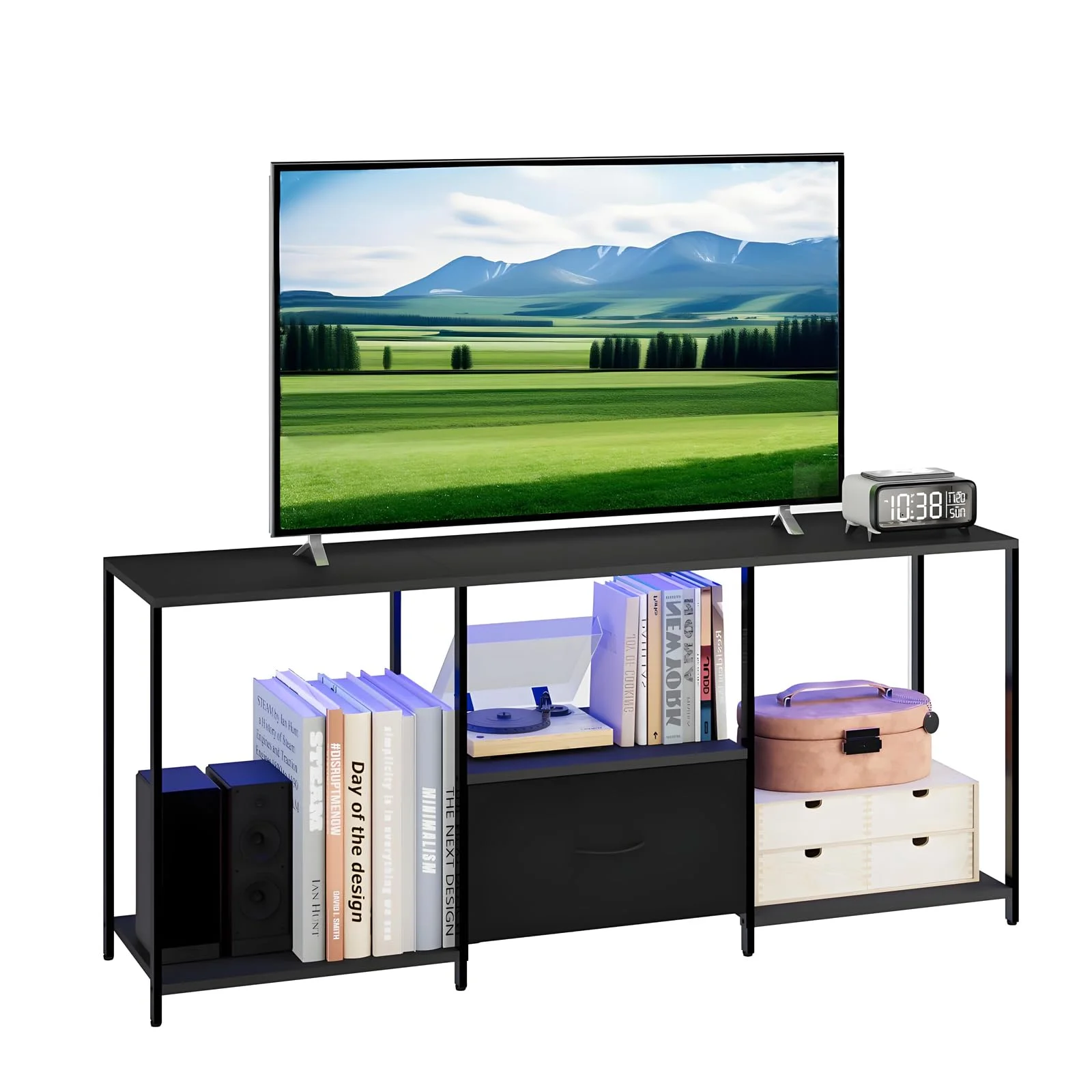 GarveeHome TV-Lowboard mit LED-Lichtern, Modernes Entertainment-Center für 32/43/50/55 Zoll TVs, Moderner LED-Fernsehständer mit Stauraum, TV-Konsole für Wohnzimmer