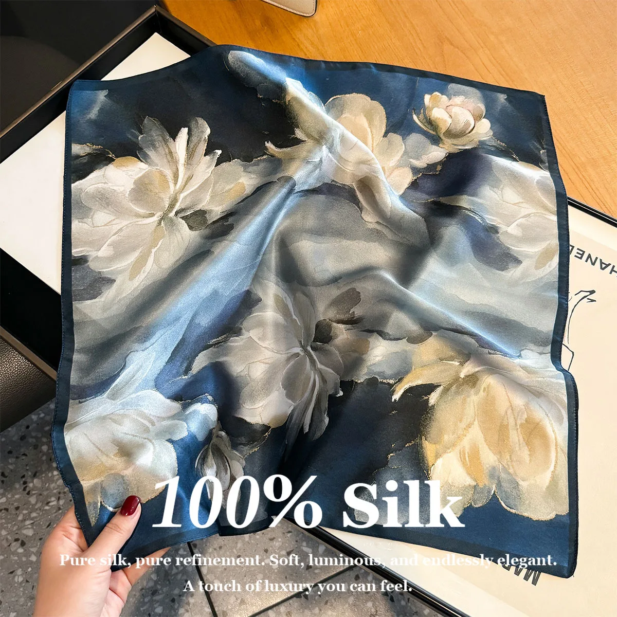 100% Echte Seide Bandana Damen Quadratische Schals Wickeltuch Sommer Luxus Stirnband Hijab Schal Haarband Hals Mode Twilly Schal Image