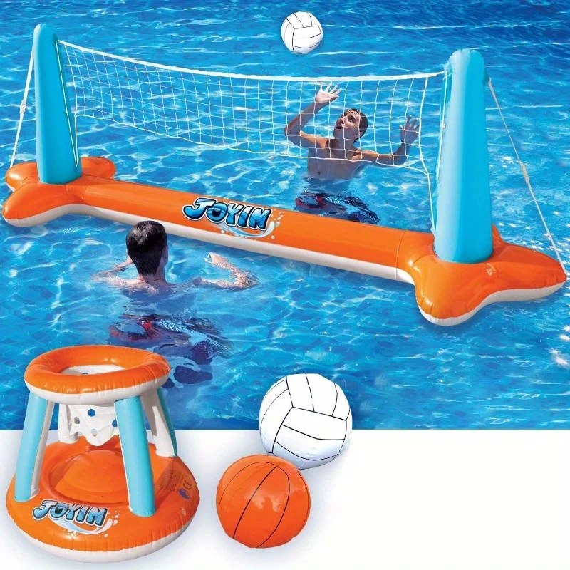 Sloosh Aufblasbares Pool-Float-Set mit Volleyballnetz & Basketballkörben – Schwimmende Party-Spiele & Aktivitäten für den Sommer Image