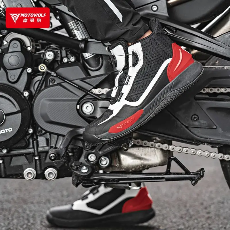 Botas Para Moto Leder Wasserdichte Herrenschuhe Sommer Mesh Atmungsaktive Schuhe Lokomotivstiefel Motorradausrüstung Freizeitschuhe