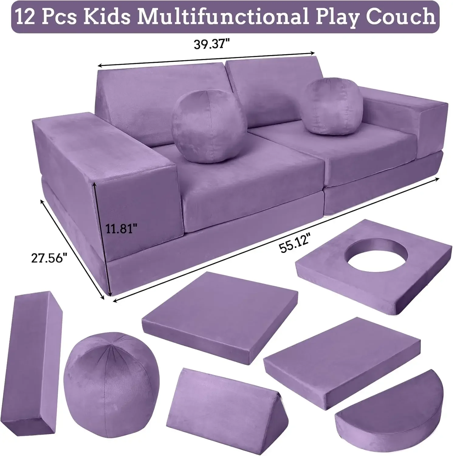 12-teiliges Modulares Kindersofa: DIY-Sektionalsofa für Spielzimmer, Schlafzimmer & Kinderzimmer, Weiches Schaumstoff-Klappsofa mit Abnehmbarem Bezug, Kreatives Gepolstertes Sitzmöbel für Jungen &