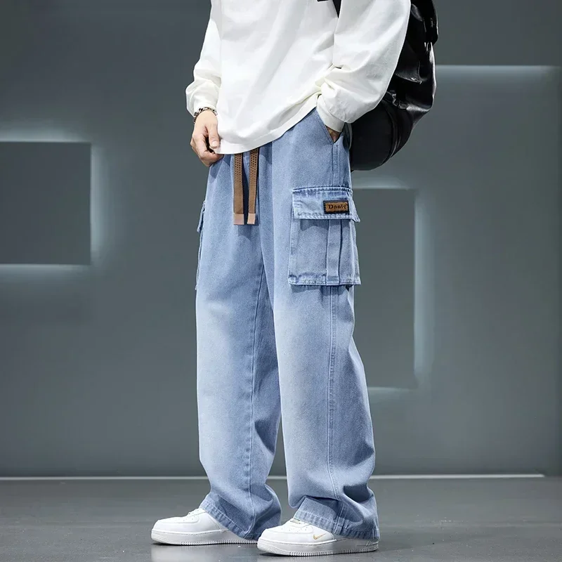 Herbst Neue Weite Jeanshose für Herren, Neutrale Einfarbige Lose Lässige Mode-Cargohose mit Taschen, Übergröße bis 8XL Image