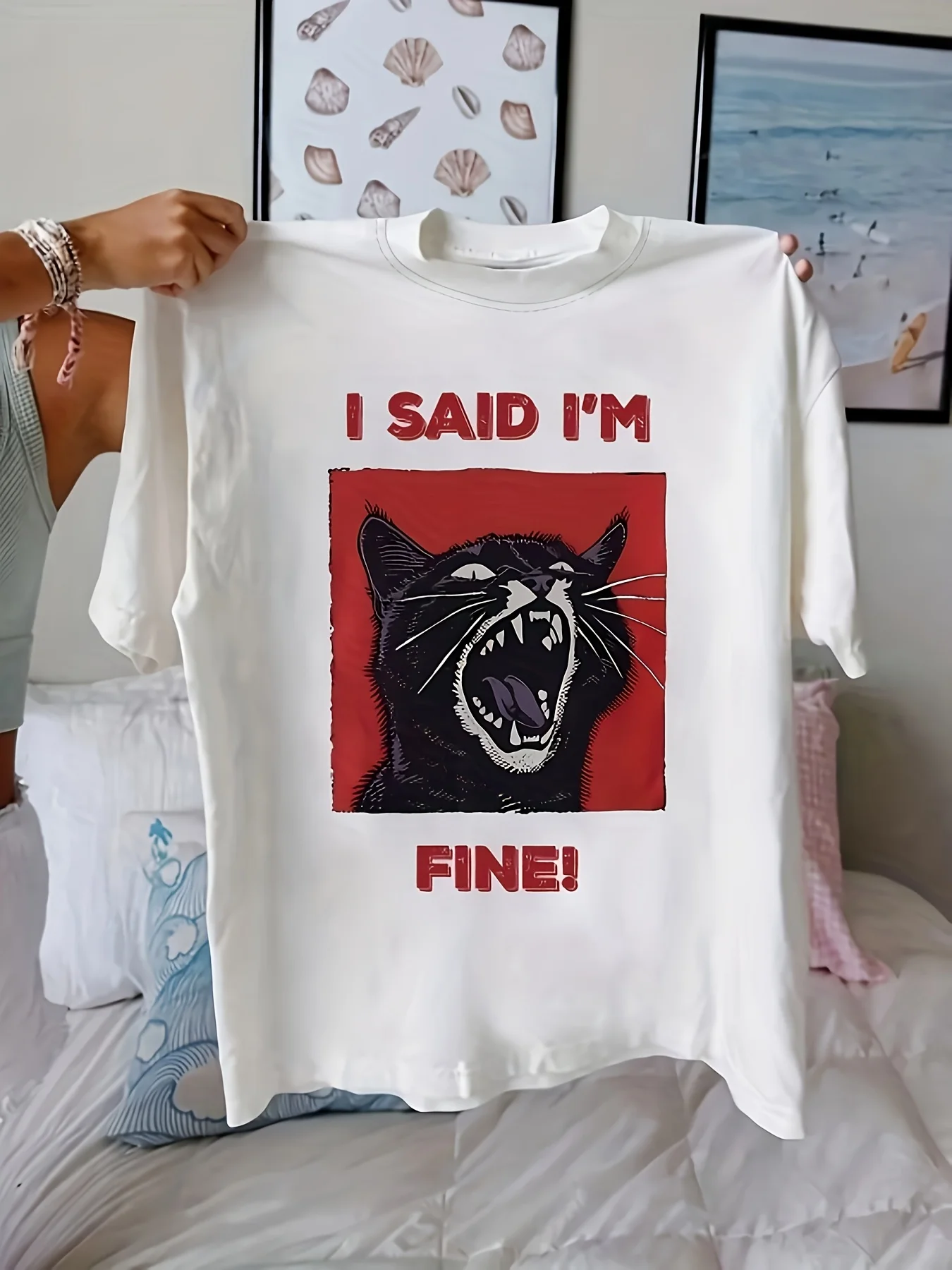 „Ich habe gesagt, ich bin in Ordnung“ Schreiende Katze Meme-Print auf Premium-Soft-T-Shirt aus 100 % Baumwolle für Herren – perfekt für den sommerlichen Casual-Streetwear-Stil