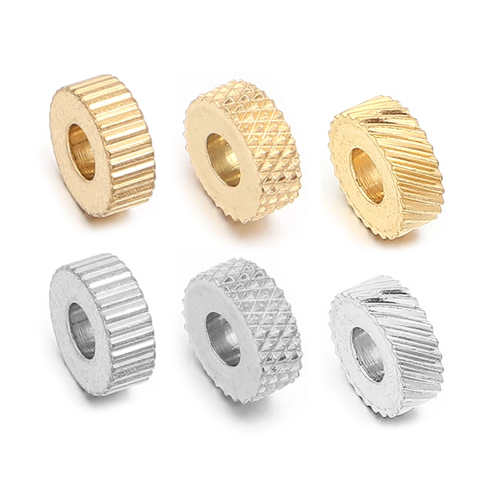 10-20 Stück/Lot Edelstahl-Abstandsperlen, runde, flache Texturperlen, lose Perlen für DIY-Armbänder, Halsketten, Schmuckherstellung. Image