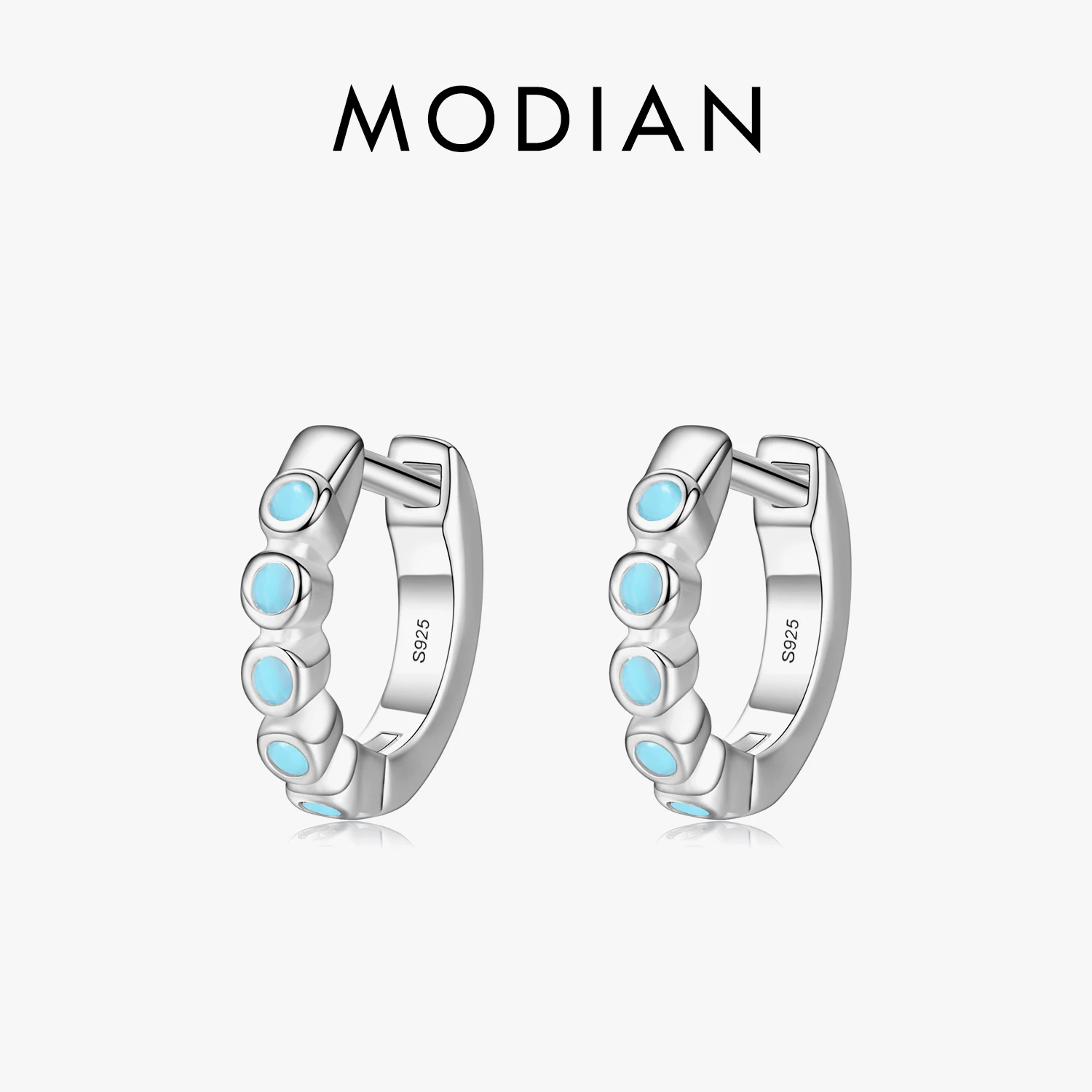 Modian Echt 925 Sterling Silber Tiny Runde Türkis Charme Vintage Hoop Ohrringe Für Frauen Silber Feine Erklärung Schmuck Geschenk