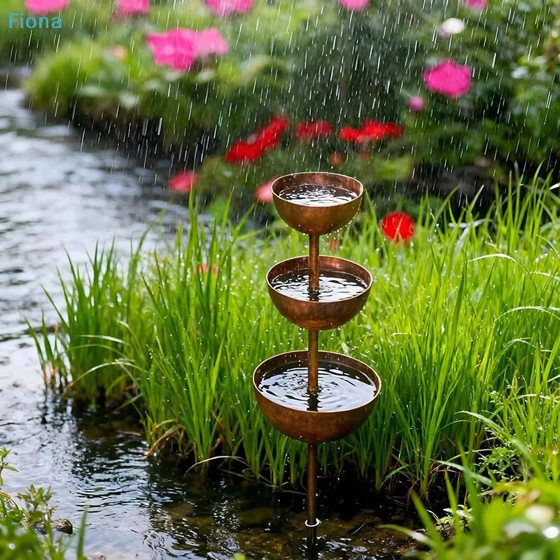  Support de Plantes en Métal, Ornement de Jardin, Piquet de Jardin avec 3 Bols d'Eau à Niveaux, Abreuvoir/Bain pour Abeilles et Oiseaux, Décoration Extérieure pour Jardin et Patio