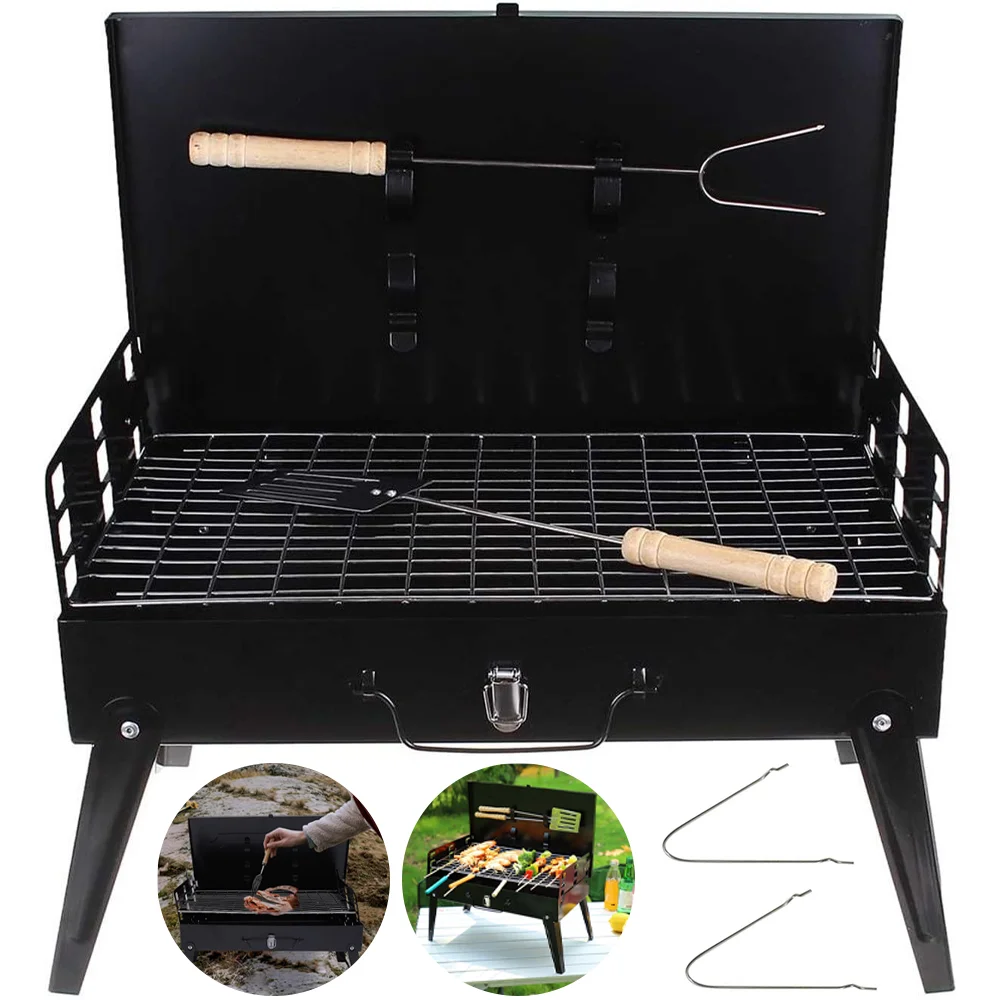 Tragbarer Grill BBQ-Grill Outdoor Faltbarer Holzkohlegrill Mini-Grill Barbecue-Ofen für Camping Picknick Strand Image