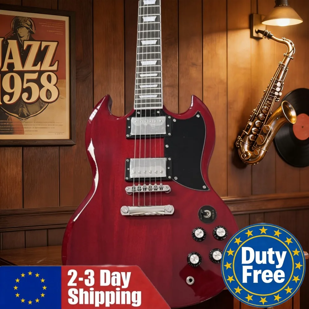 Deutsches Lager 6-Saitige Rote Gitarre Palisanderhals Mahagoni-Korpus Fester Stabiler Brückenblock HH-Tonabnehmer Rock-Musik Anfänger Handgefertigte Gitarre Image
